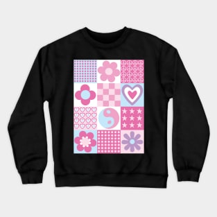 Retro Blocks with Flowers, Hearts and Stars Crewneck Sweatshirt